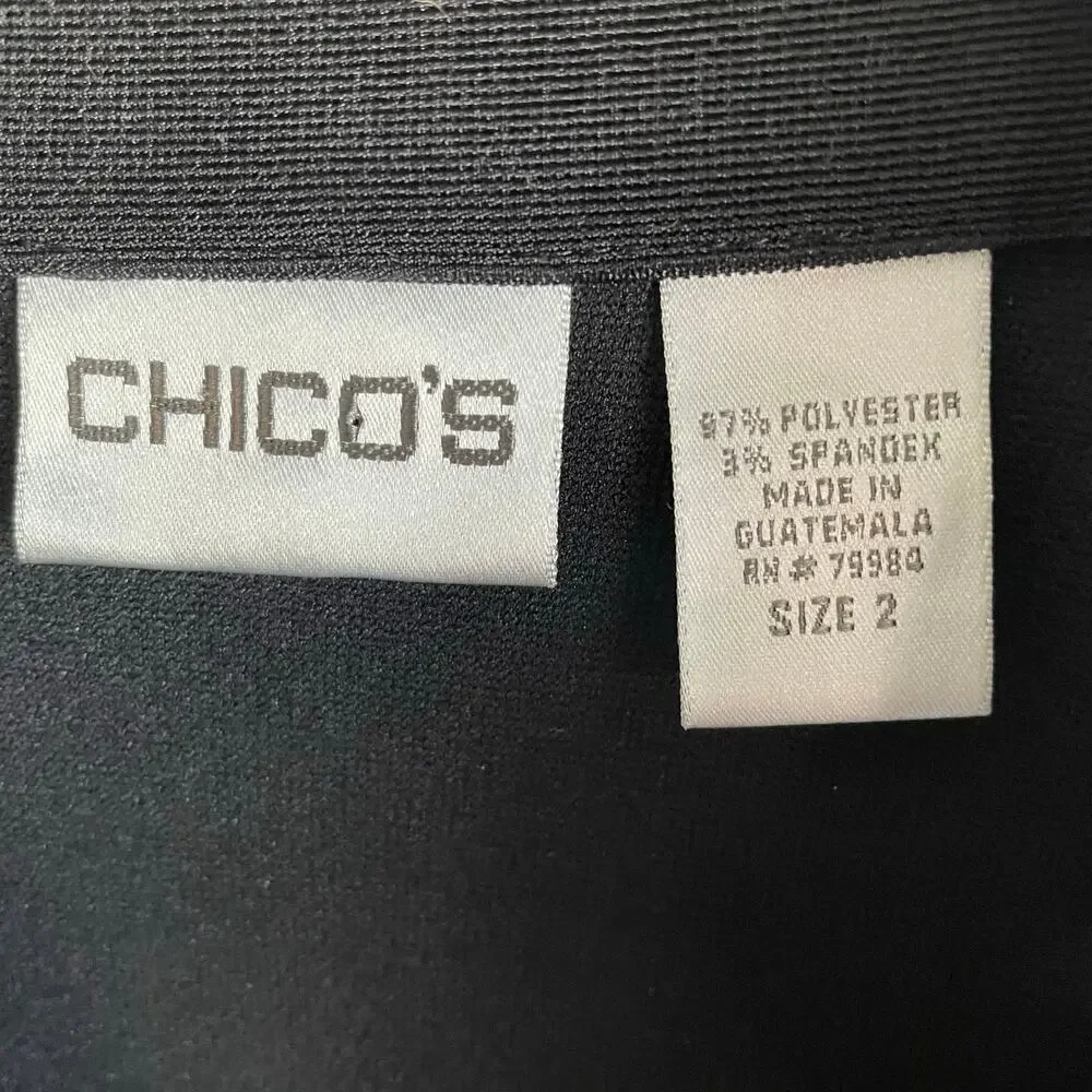 Chico’s Full Zip Black Jacket Sz L Stretch Knit Minimalist Normcore Staple